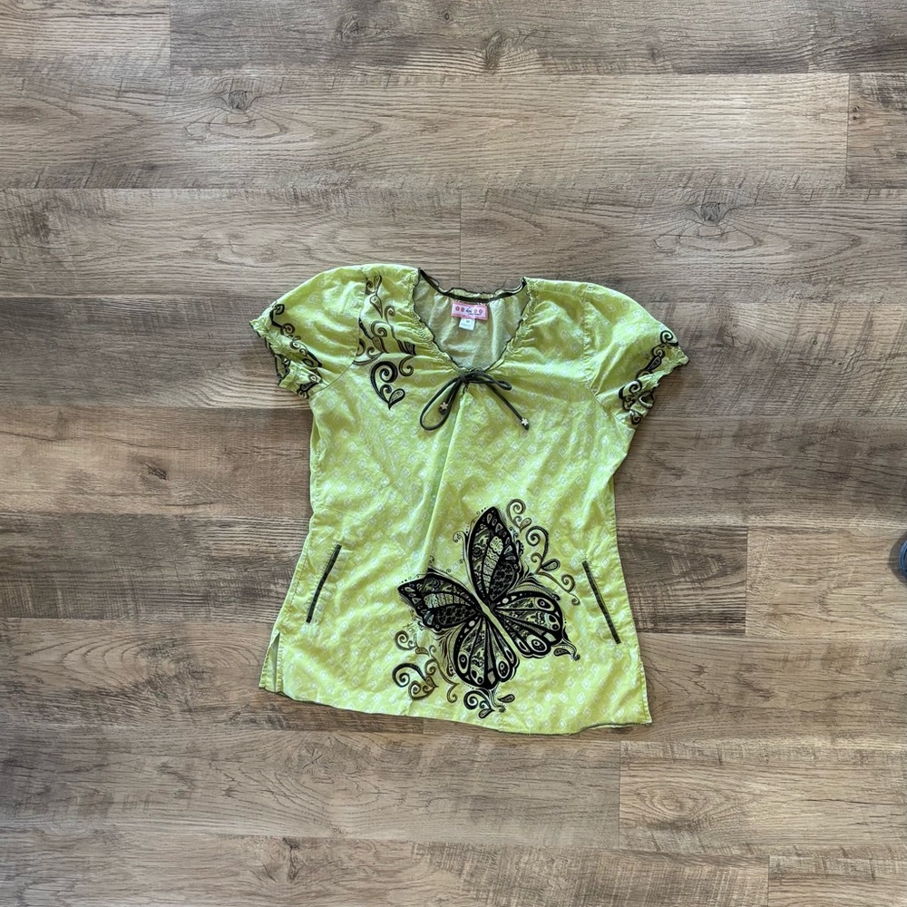 Koi Bridgette Butterfly Print scrub Top